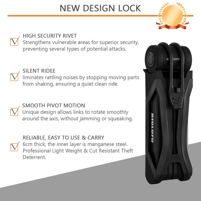 BIGLUFU Bike Lock Bicycle Scooter Motorcycle Folding Locks with 4Keys, Fold Chain Heavy Duty Alloy Steel Foldable Lock with Mounting Bracket 2pc Straps, 86cm/34 Unfolding, 1.92 lbs - Image 3